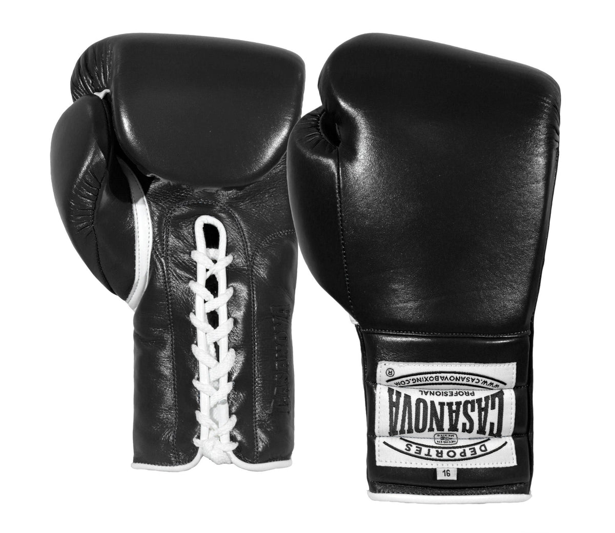 (NEW) Casanova® Boxing Professional Lace-Up Boxing Gloves - Black