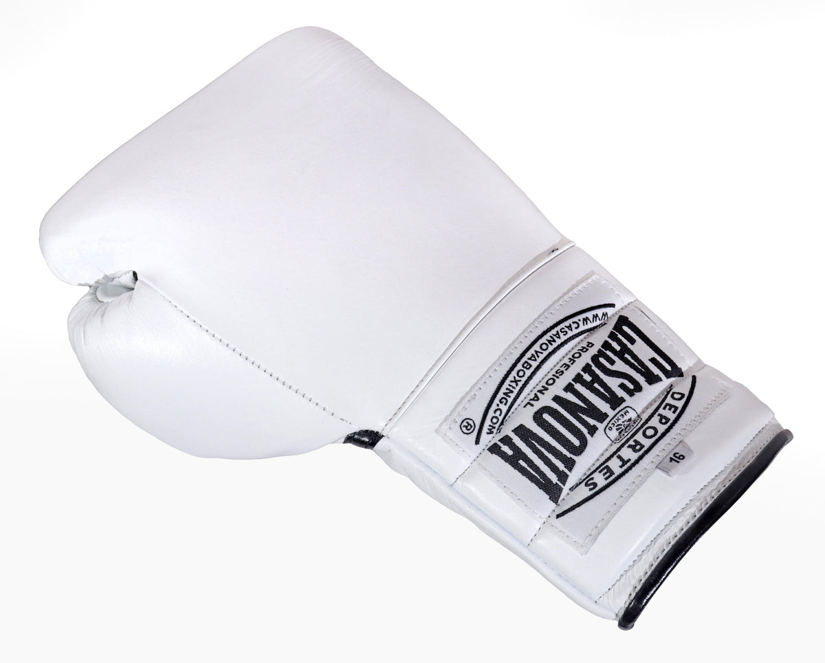 (NEW) Casanova® Boxing Professional Lace-Up Boxing Gloves - White