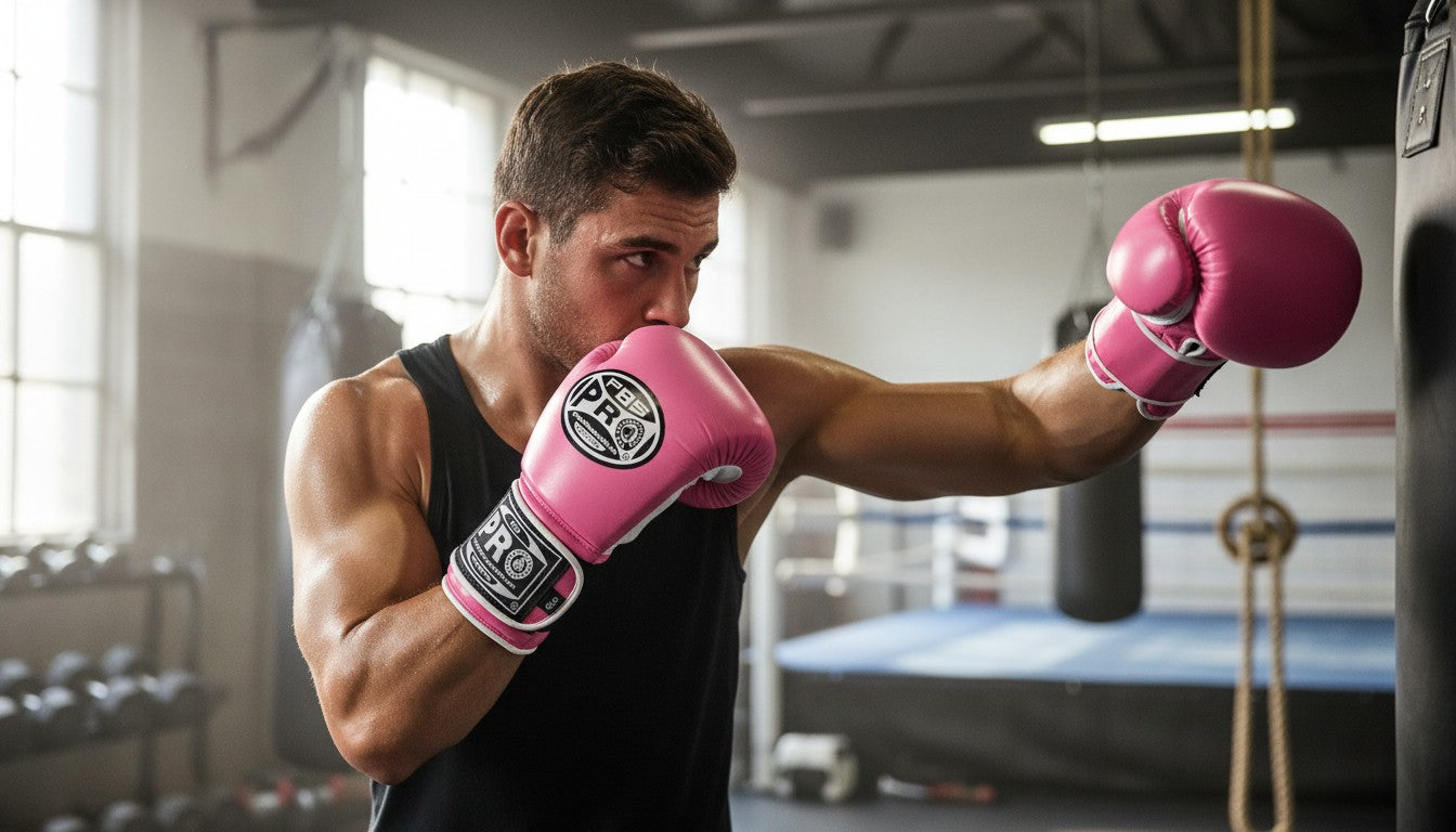 ProBoxing® Classic Leather Boxing Gloves - Training Gloves - Pink & White