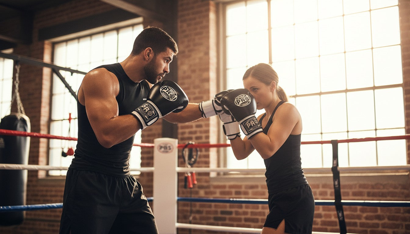 ProBoxing® Classic Leather Boxing Gloves - Training Gloves - Black & White