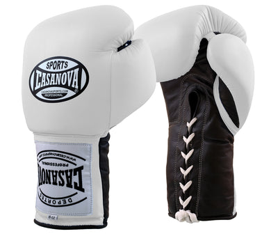 Casanova Boxing® Professional Lace Up Training Gloves – White / Black Palm