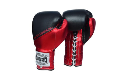 Casanova Boxing® Professional Lace Up Training Gloves -  Black/red Thumb