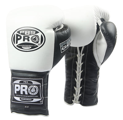 Pro Boxing® Series Gel Lace Gloves - White/Black with Black Thumb