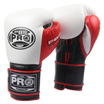 ProBoxing® Series Gel Hook and Loop Gloves - PBG White/Black with Red Thumb