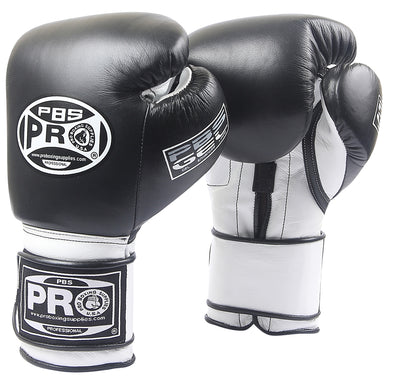 Pro Boxing® Series Gel Hook and Loop Gloves - Black/White with Black Thumb