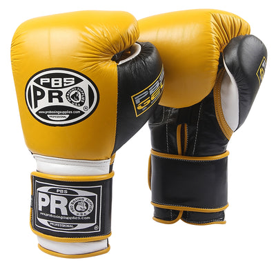 Pro Boxing® Series Gel Hook and Loop Gloves - Yellow/Black with Black Thumb